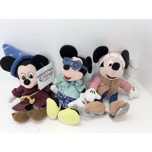 3 Vintage Sorcerer, Artic Freeze, And Happy Beach Mickey Mouse Bean Bag Plush